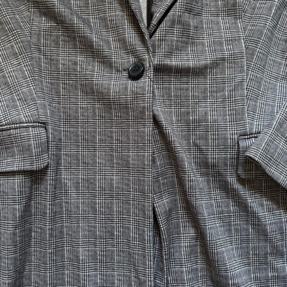 ADRIANNA PAPELL Ponte Knit Jacquard Plaid Black Gray Size Large Jacket Coat - Picture 3 of 5